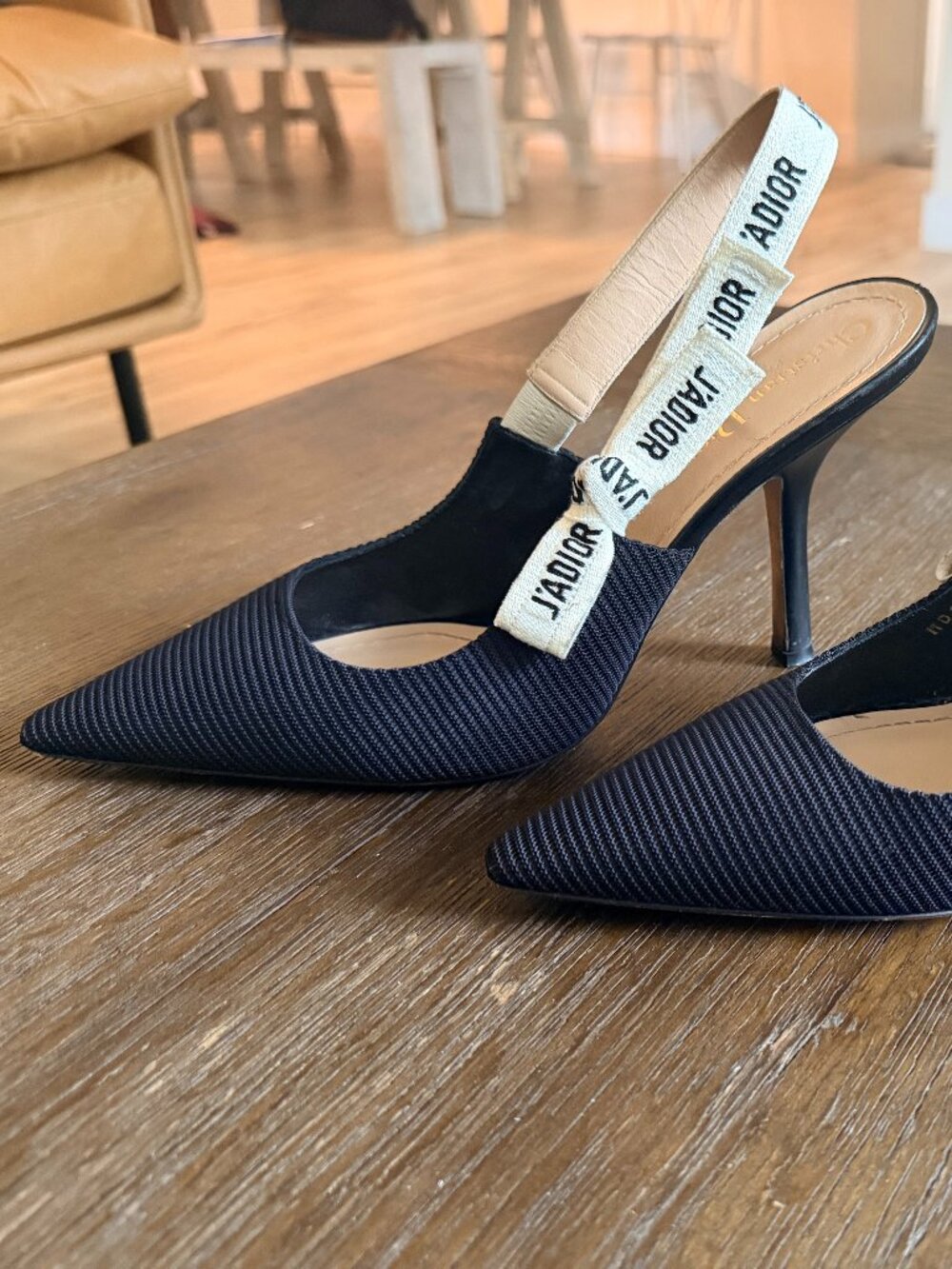 J’Adior Slingback Pumps Black Technical Fabric Size 41 Stilettos